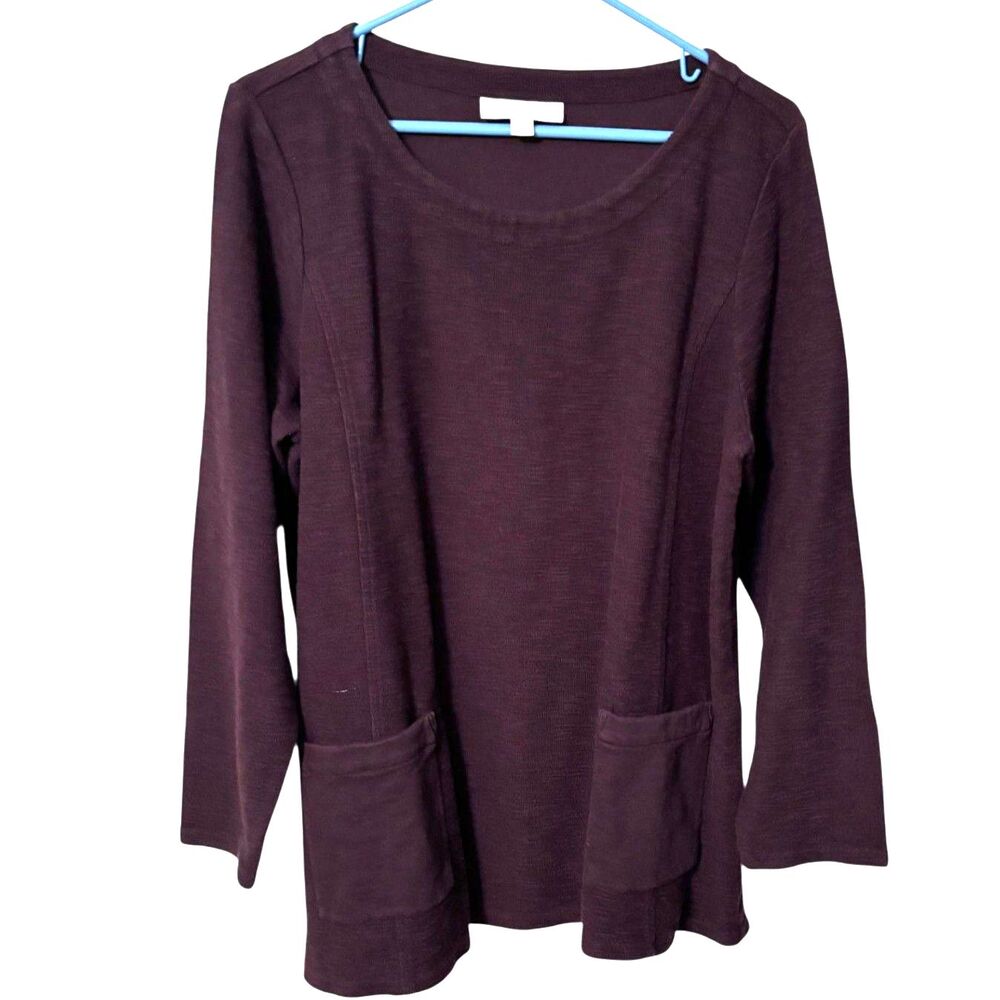 Pure Jill Organic Cotton Tunic Top Purple Long Sleeve Pockets L Petite